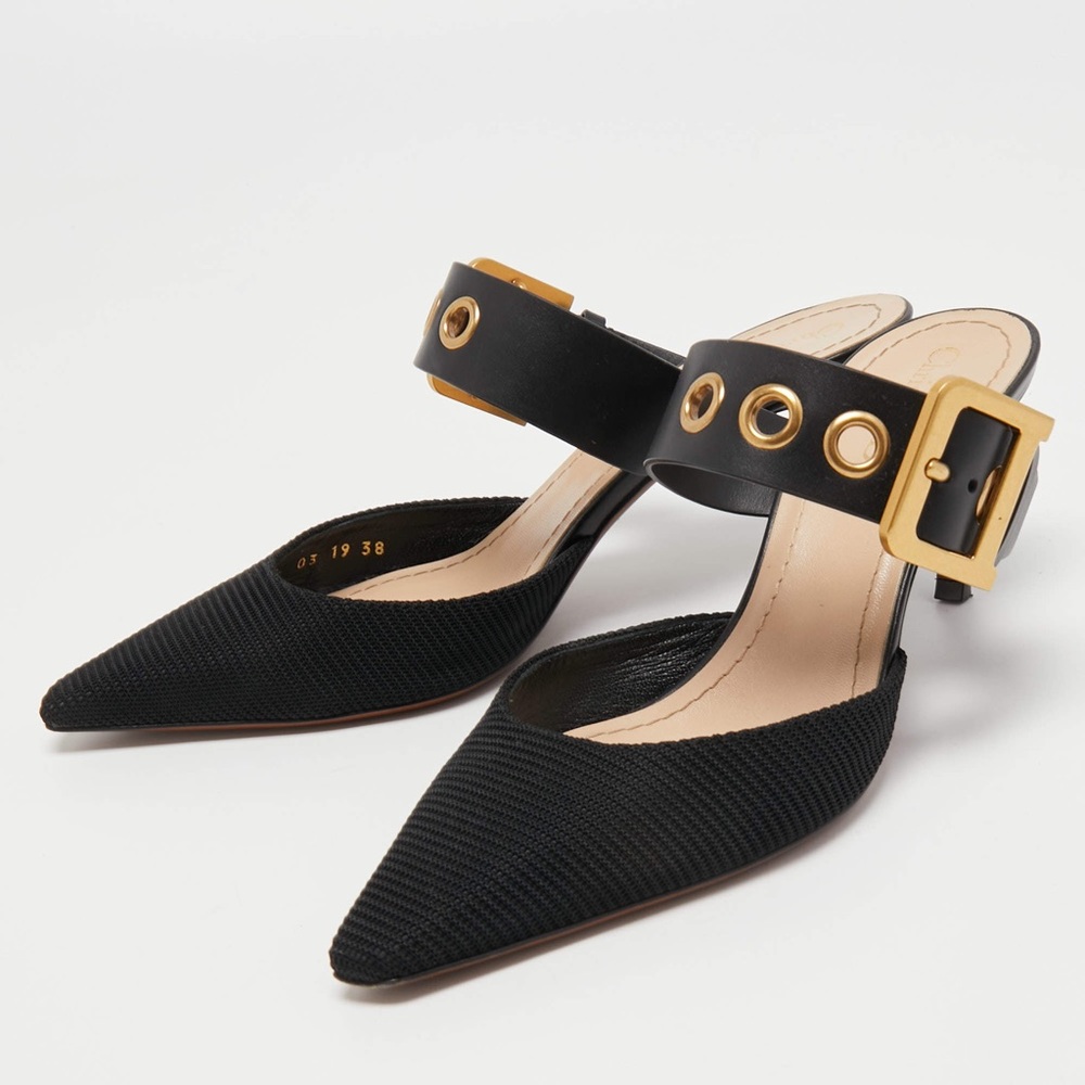 CHRISTIAN DIOR Technical Fabric Calfskin D-Dior Heeled Mule